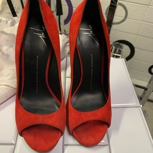 Giuseppe Zanotti Red Suede leather Peep toe heels